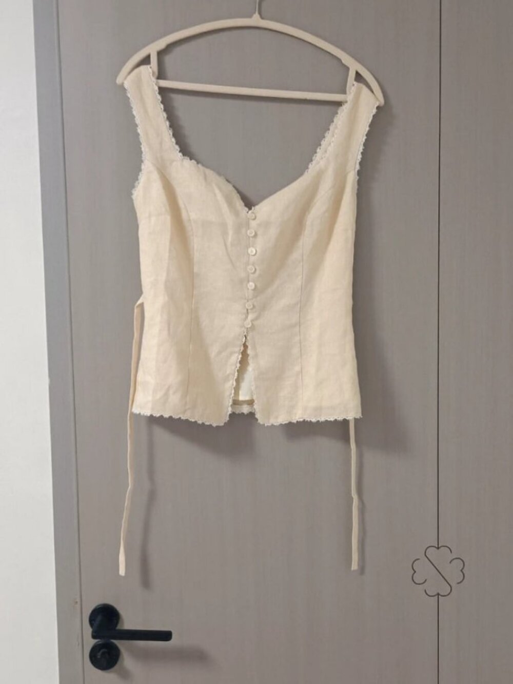 Reformation Linen Lace Trim Drawstring Crop Cami Top Cream US 4